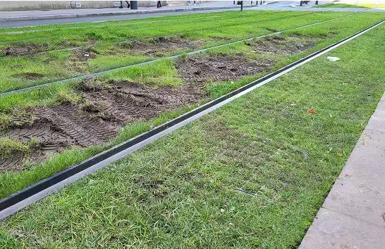 voies de tramway enherbées non stabilisées et stabilisées
