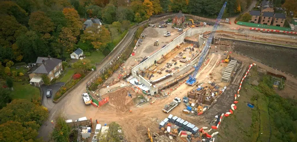 aerial drone view toddbrook reservoir spillway reconstruction-nidaplast RA600