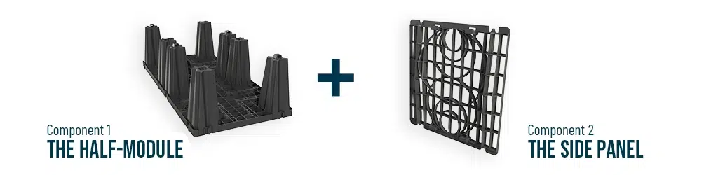 OPTIBOX Nidaplast – the 2 components of the system: the half-module and the peripheral end plate