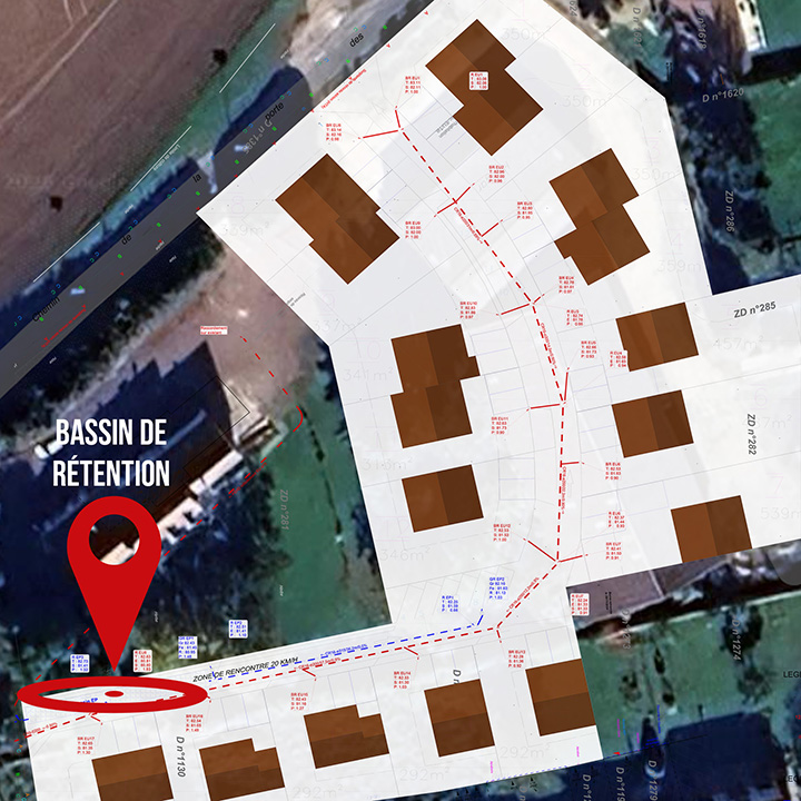 Plan d'implantation du bassin d'infiltration OPTIBOX – Lotissement 17 lots, Moisenay (77950), Seine-et-Marne