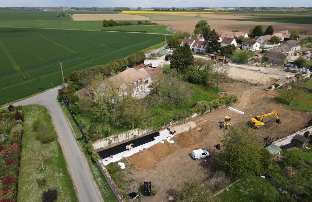 Plan d'implantation du bassin d'infiltration OPTIBOX – Lotissement 17 lots, Moisenay (77950), Seine-et-Marne