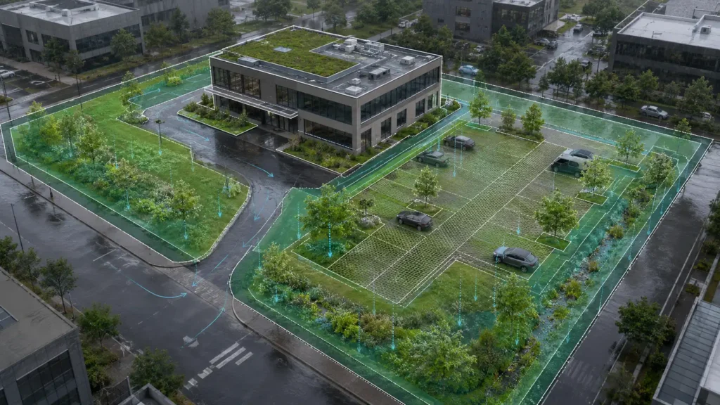 loi sur la construction de parking et infiltration de l'eau pluviale