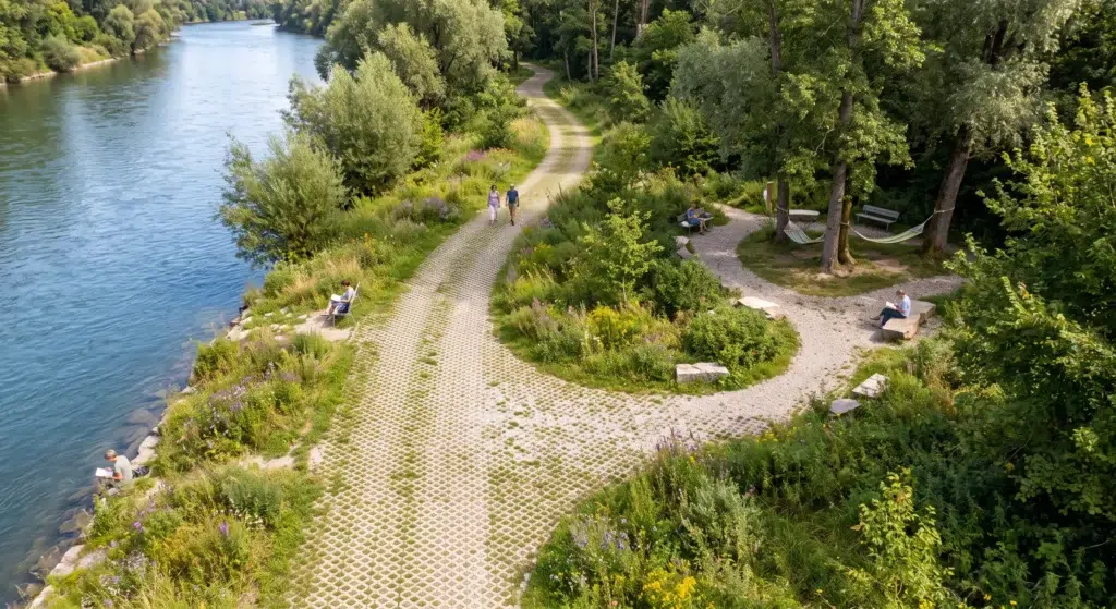 Aménagement bord de rivière sentier détente
